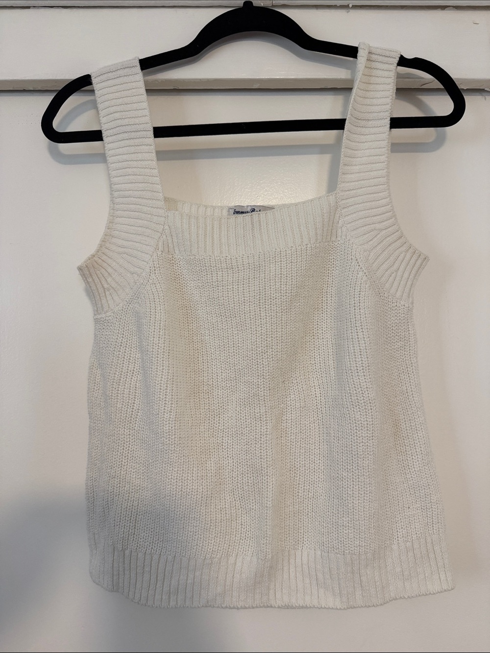 Tommy Bahama White Ribbed Square-Neck Cotton Linen Knit Tank Small